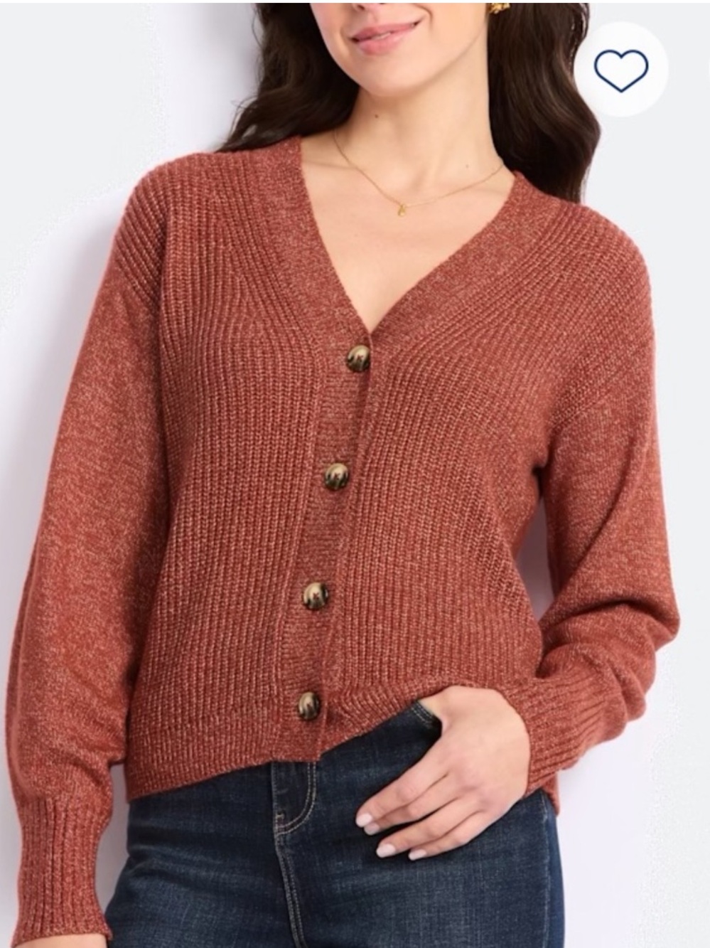 V-Neck Ribbed knit button up Cardigan Drop Shoulder Sweater in Rust/Burnt orange